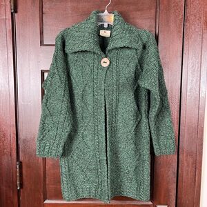Carraig Donn Wool Sweater Women's Small Marled Green Black One Button Ireland